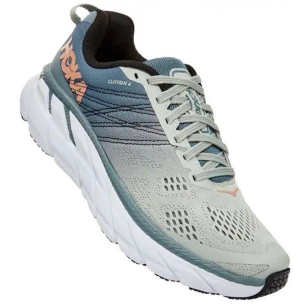 Hoka Clifton 6 Road Running Shoe Women’s 7.5 Sea Foam‎ Gray Wide Cushion Sneaker